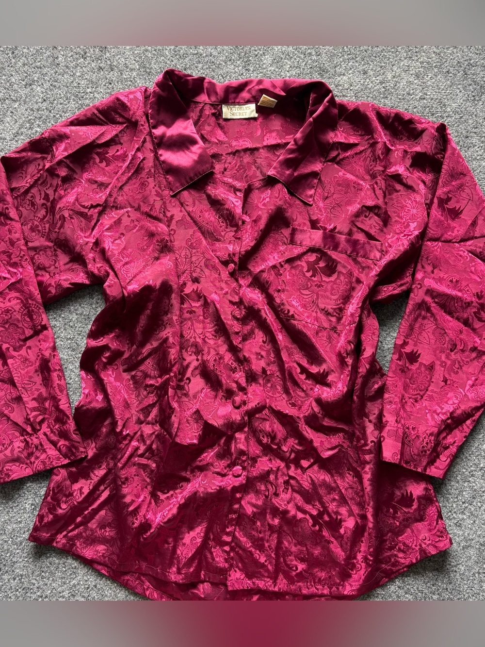 Vintage Victoria's Secret Gold Label Satin Pajama Set Dark Magenta Paisley Large